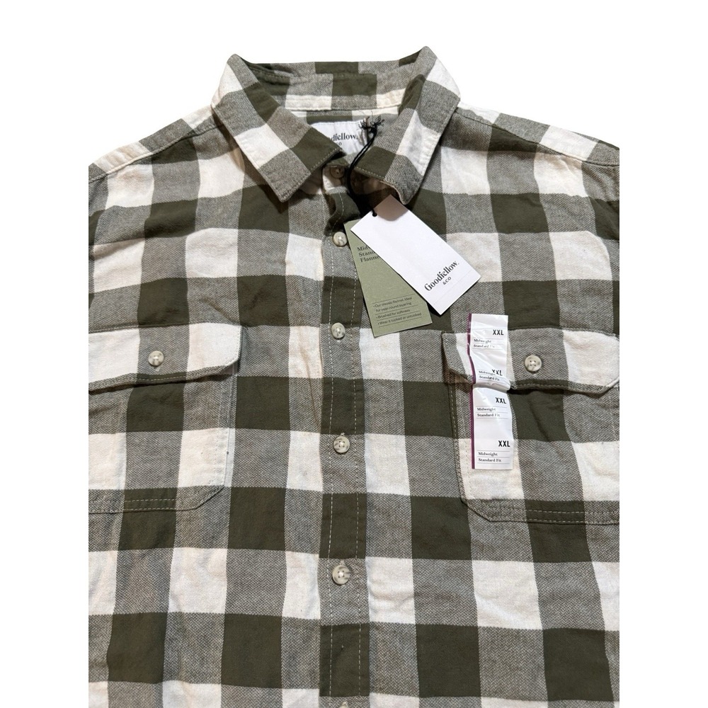 Goodfellow Mid Weight Standard Fit Olive /White Flannel LS Shirt - XXL - New